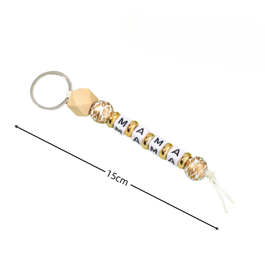 Wholesale Mother's Day MAMA Letter Silicone Bead Metal Keychain